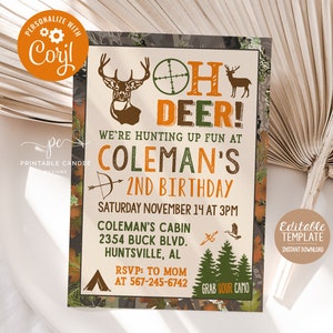 Oh Deer Hunting Birthday Invitation Camo Party No Photo Invite Hunting Theme Instant download Editable Template