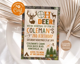 Oh Deer Hunting Birthday Invitation Camo Party No Photo Invite Hunting Theme Instant download Editable Template