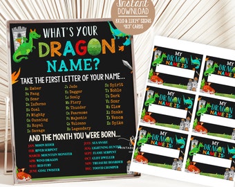 Dragon Name Game Sign Dragon Birthday Party Printables Dragon Boy Birthday Theme Instant Download