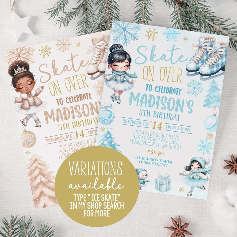 Ice Skating Birthday Invitation Editable Winter Skate Party Invite