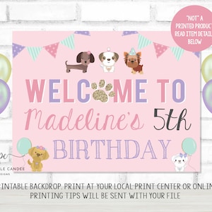 Girl Dog Party Backdrop Pink Puppy Theme Birthday Decor Background Pawty Poster Printable Banner