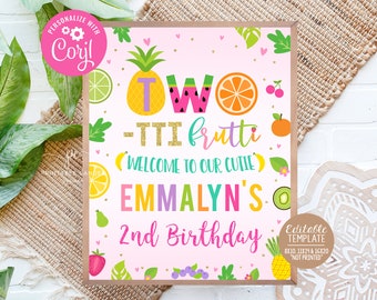 Editable Two-tti Frutti Welcome Sign Twotti Frutti Party Sign Summer Watermelon Tutti Fruitti Birthday Decor Template Digital TFLPT