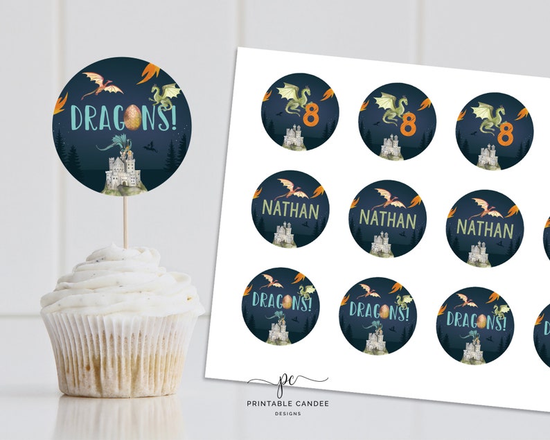 Dragon Cupcake Toppers Dragon Birthday Party Printables Dragon Etsy