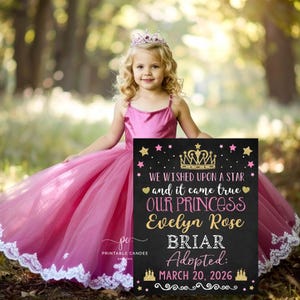 Princess Adoption Announcement Girl Adopted Printable Sign Pink Gold Photoshoot Prop