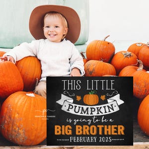 Kürbis Big Brother Schwangerschaftansage Herbst Thanksgiving Baby Bauernhaus Tafel Zeichen druckbare Datei