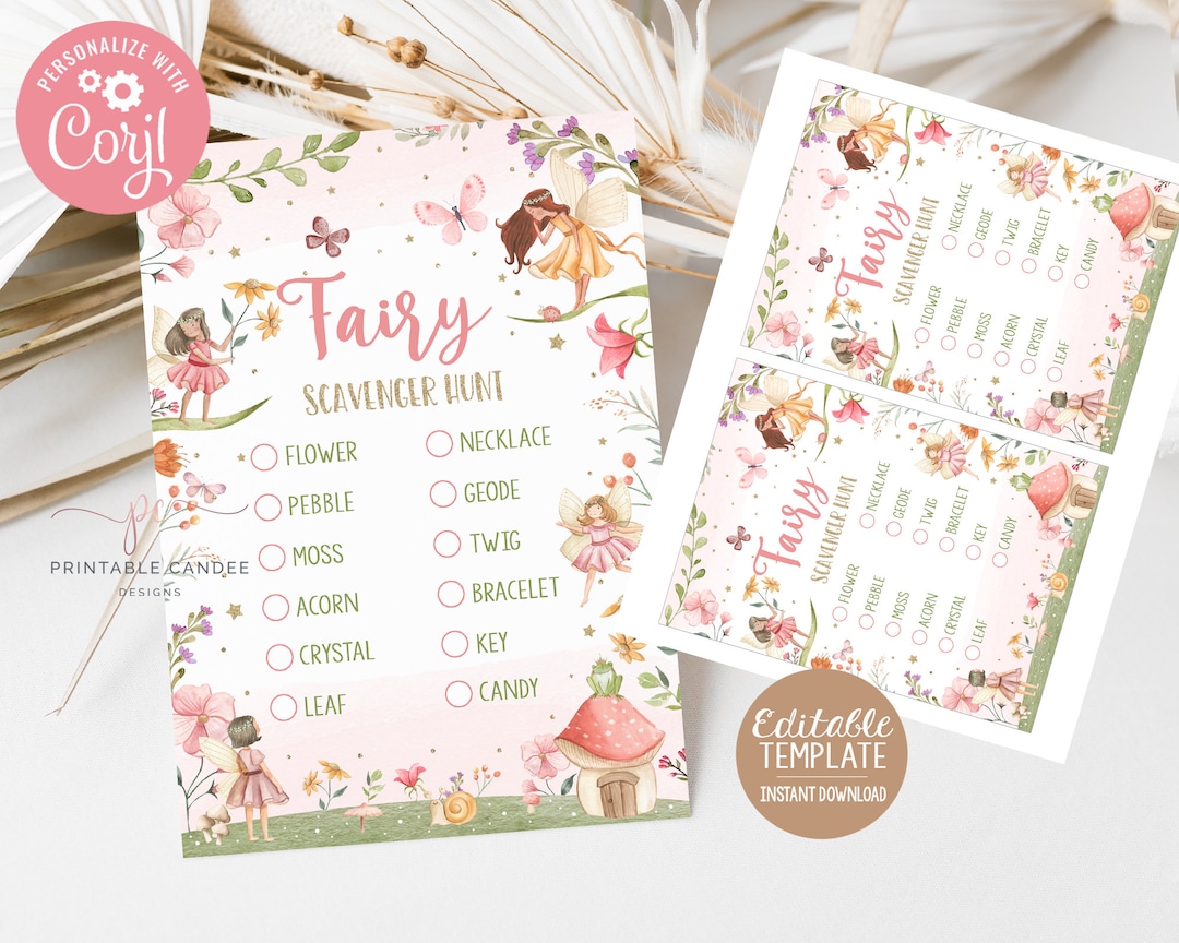 Editable Fairy Scavenger Hunt Birthday Girl Pink Floral Princess ...