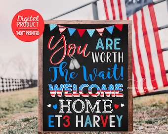 Welcome Home Wife Spouse Husband Sign Homecoming Worth the wait Back from Deployment Sign Chalkboard Printable Custom