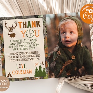 Editable Hunting Thank you Birthday Deer Camo Party Favors Template Printable