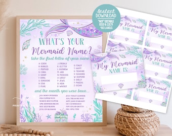 Mermaid Name Game Purple Teal Gold Birthday Party Theme Favors Mermaids Decor Instant Download Printable 35421