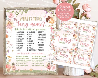 Fairy Name Game Sign Pink Floral Princess Party Game Whimsical Garden Birthday Activity Sign Fairies Theme Decor Printable Instant Download