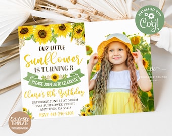 Sunflower Birthday Invitation Floral Party Invite Summer Sunflowers Yellow Rustic Theme Instant download Template