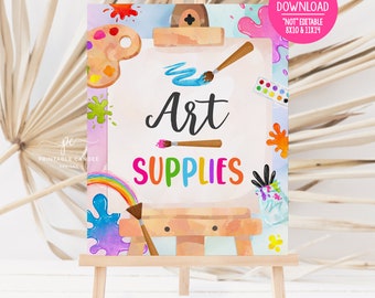 Art Birthday Painting Art Supplies Station Sign Painting Party Decor Rainbow Artist Theme Easel Watercolor Digital Download Printable APG1