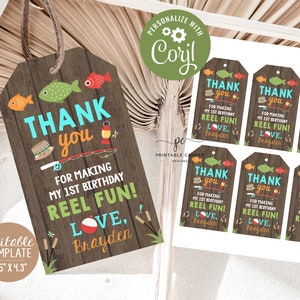 Fishing Favor Tags Editable Favors Fish Birthday Party Decor The big One Rustic Printable