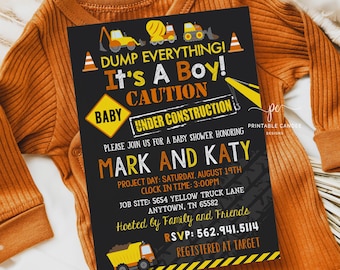 Dump Truck Shower Invite Baby Under Construction Theme Invitation It&#39;s a Boy Instant Download Editable File Printable Template