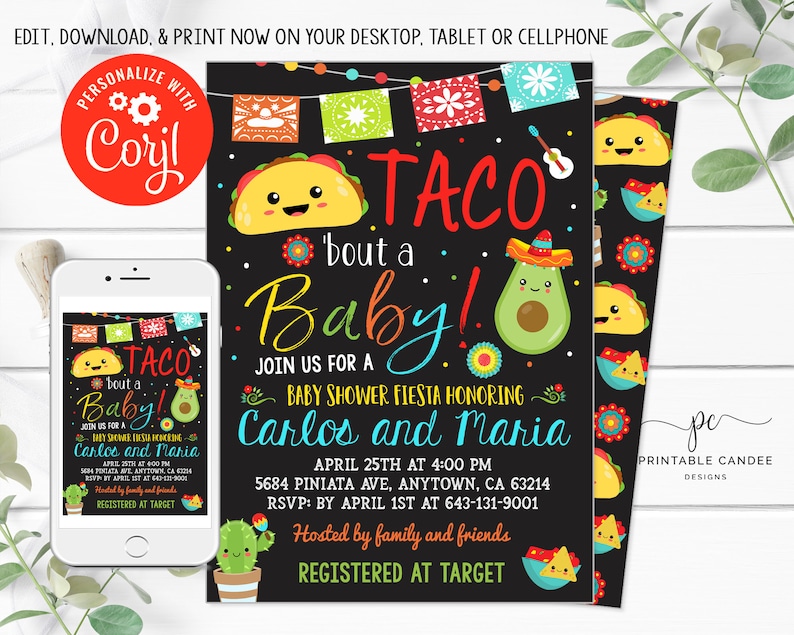 Fiesta Taco Bout A Baby Shower Invitation Template Mexican Cactus Taco Party Invite Editable File Printable