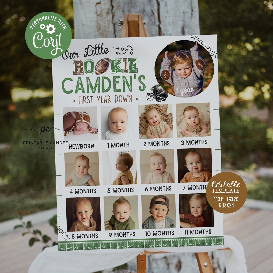 Baby's First Year Poster Template Football Editable Year in Pictures ...