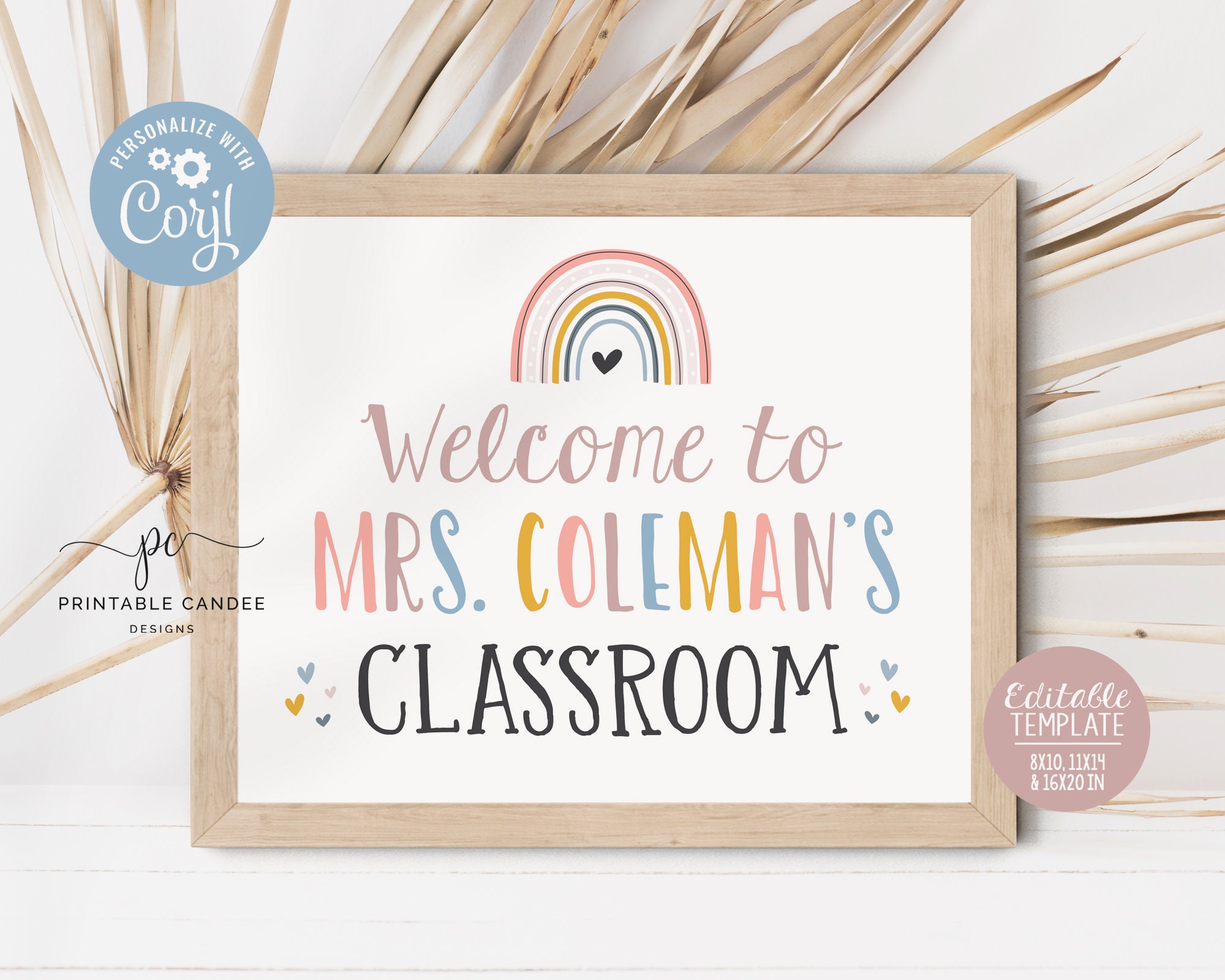 Editable teacher name sign template classroom decor neutral etsy uk