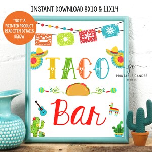 Taco Bar Sign Cinco De Mayo Taco Party Birthday Fiesta Baby Boy Shower Mexican Cactus Printable File Instant Download