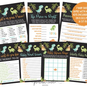 Dinosaur Baby Shower Games Pack It&#39;s a Boy Dino Party Decor Bingo Scramble Name Game Printable Files