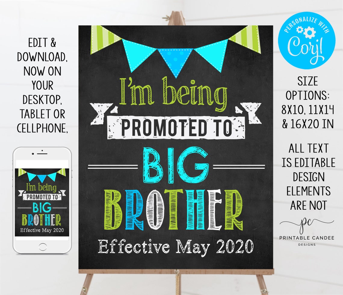 Promoted to Big Brother Announcement Chalkboard Pregnancy Etsy