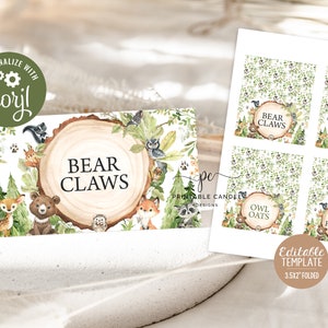Editable Woodland Baby Shower Food Labels Boy Forest Animals Theme Decor Greenery Wood Template Printable Instant Download