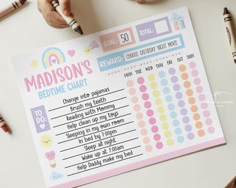 Kinderen blijven de hele nacht in bed Beloningstabelsjabloon Nachtelijke routine voor kinderen bewerkbare slaaptracker voor peuters Bedtijdlogboek voor peuters Pastelkleur