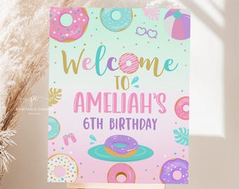 Donut Pool Party Welcome Sign Summer Birthday Decor (Digital Template)