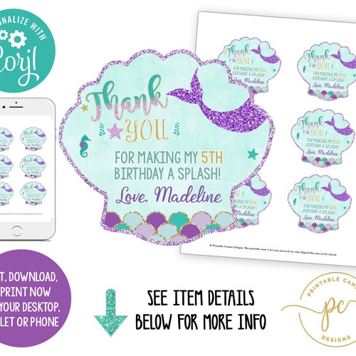 EDITABLE Mermaid Favor Tags Under the Sea Birthday Party - Etsy