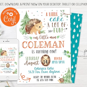 EDITABLE Hedghog Birthday invitation Forest Animals Party invite Woodland Theme Template Printable Instant Download