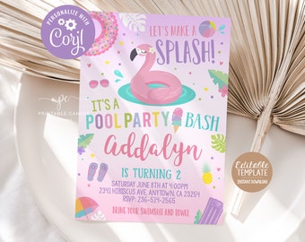 Flamingo Pool Party Invitation Editable Summer Birthday Invite Template Pastel Flamingle Theme Instant Download Printable File