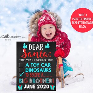 Anuncio de embarazo navideño Carta de Querido Papá Noel Gran Hermano Pizarra Imprimible Letrero Digital