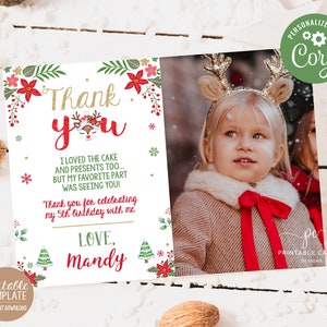 Bearbeitbare Rentier Weihnachten Geburtstag Danke Little Deer Weihnachtsfeier Weihnachten Vorlage Sofortiger Download