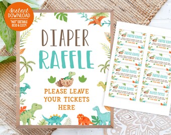 Dinosaur Diaper Raffle Table Sign Printable Dino Baby Shower Decor Baby Boy Diaper Raffle Inserts Instant Download