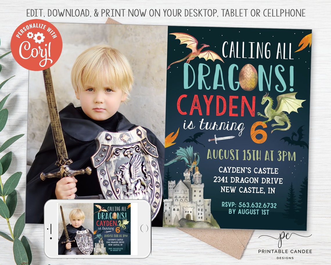 Dragon Birthday Invitation Editable Dragon Party Printable | Etsy