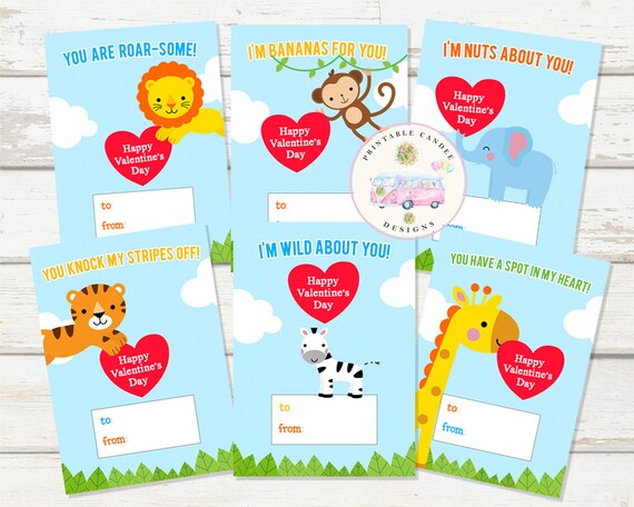 Printable Jungle Valentine's Day Cards Kids Valentines