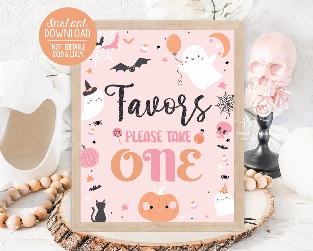 Halloween Favor Sign Pink Ghost Party Decor Girl Theme Birthday Spooky ...