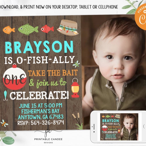 EDITABLE Fishing Birthday Invitation for 1st Birthday - Etsy