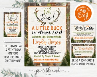 Deer Baby Shower Invitation Camo Deer Baby Shower Hunting Baby Shower Invite Baby Boy Theme Deer Template