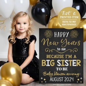 New Year Pregnancy Announcement New Years Sign Promoted to Big Sister or Brother Printable Digital File