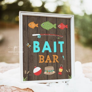 Fishing Food Sign Fish Table Sign Bait Bar Fishing Party Signs Rustic Fishing Decor The Big One Printable Instant Download WFPT
