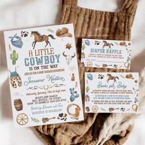 Editable Cowboy Baby Shower Invitation Blue Little Cowboy Invite Wild West Theme Ranch It&#39;s a Boy Template Printable Instant Download