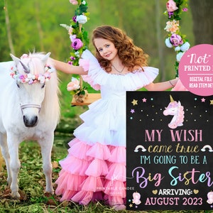 Einhorn Schwester Ankündiung Schwangerschaft Zeichen Pastell Gold Regenbogen Fotoshooting Stütze Fördert zu Bis Sis Poster druckbare Datei