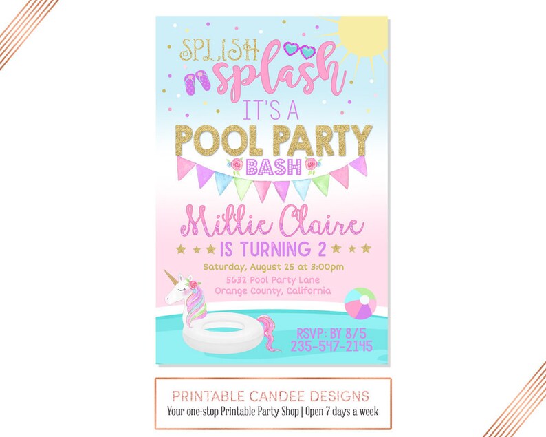 Unicorn Pool Party Invitation Unicorn Birthday Invitation Etsy Ireland