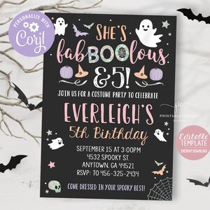 Halloween Birthday Invitation Pastel Costume Party Girl Invite Theme Holographic No Photo Instant Download Editable File Printable
