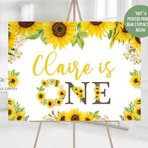 Zonnebloem achtergrond Buffet tafel achtergrond Zonnebloem 1e verjaardagsfeestje poster afdrukbare meisje verjaardag herfst thema decor digitaal