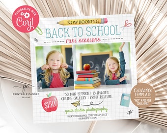 Terug naar school minisessiesjabloon Kinderfotografie Schoolmini's Fotosjablonen Fotograafmarketingbestand
