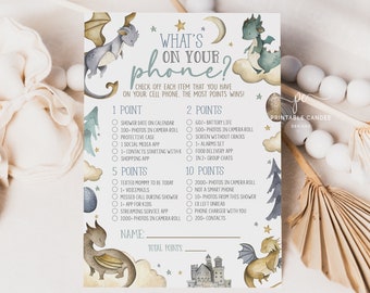 Dragon Baby Shower Game Blue Dragons Theme Printables What's On Your Phone It's a Boy BGTBS