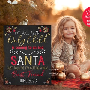 Christmas Pregnancy Announcement Sign Holiday Chalkboard Gold Photoshoot Prop I'm going to be a big sister Printable File