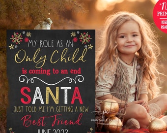 Christmas Pregnancy Announcement Sign Holiday Chalkboard Gold Photoshoot Prop I&#39;m going to be a big sister Printable File