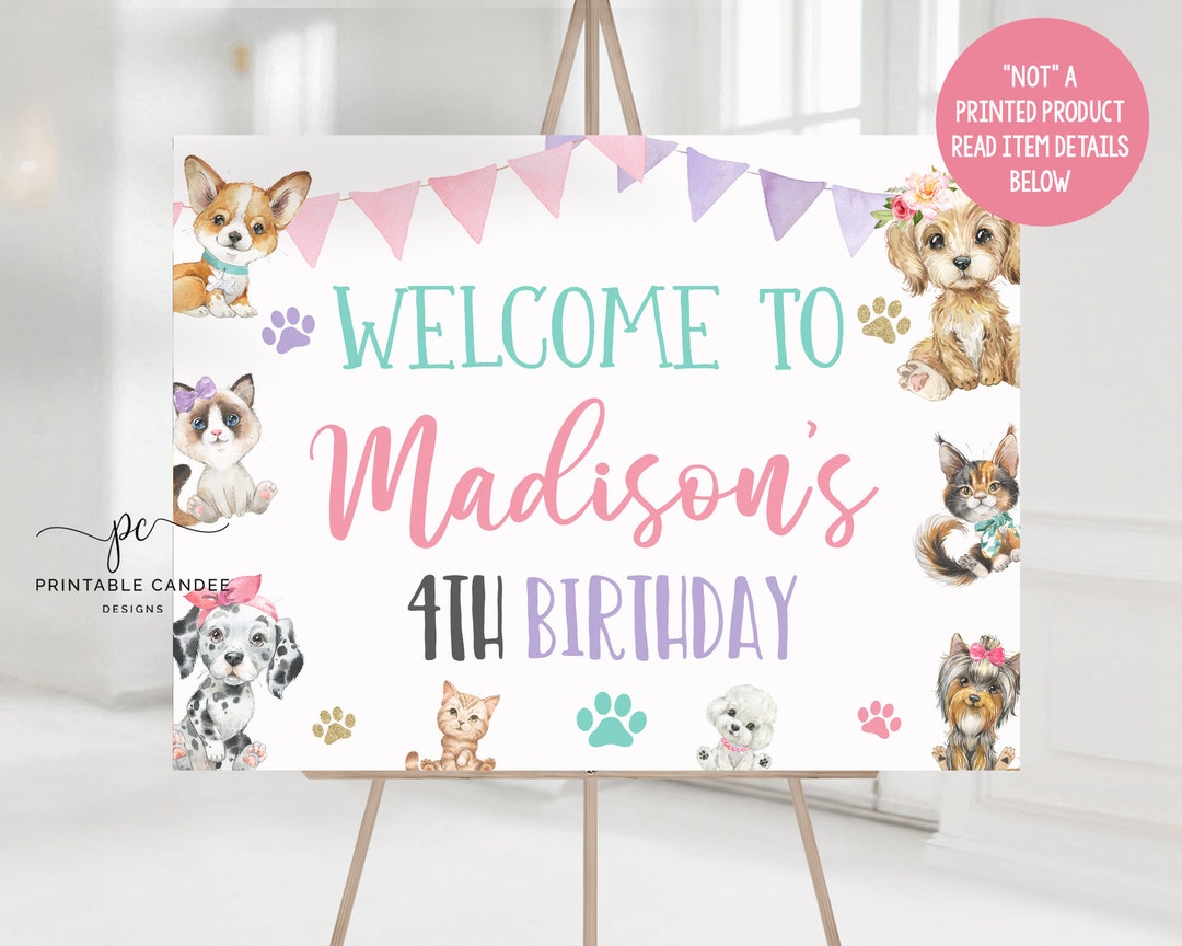 Pet Party Backdrop Pink Watercolor Girl Puppy Kitten Theme Birthday ...